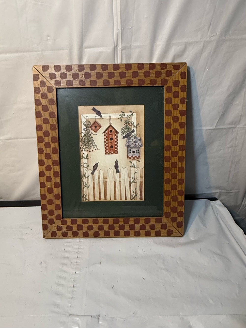 1990s Vintage Americana country birdhouse by Anna Scott framed wall art